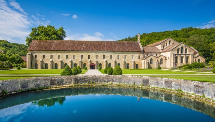 Beautiful view of famous Cistercian Abbey of Fontenay Burgundy, France