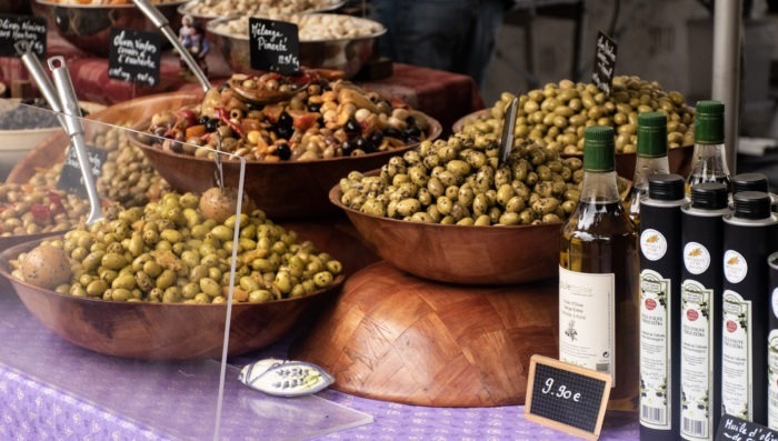 Market in France and their olives