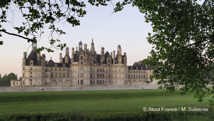 chambord royal castle behind tree